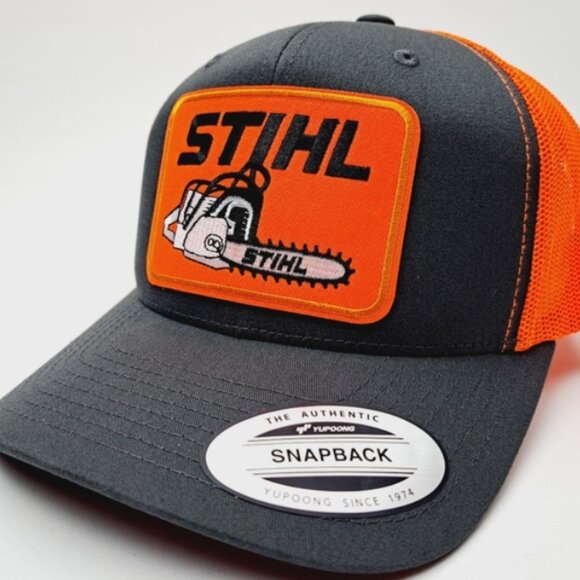 Stihl Embroidered Patch Trucker Mesh Snapback Hat Cap Hi-Vis Neon Orange - Picture 2 of 4
